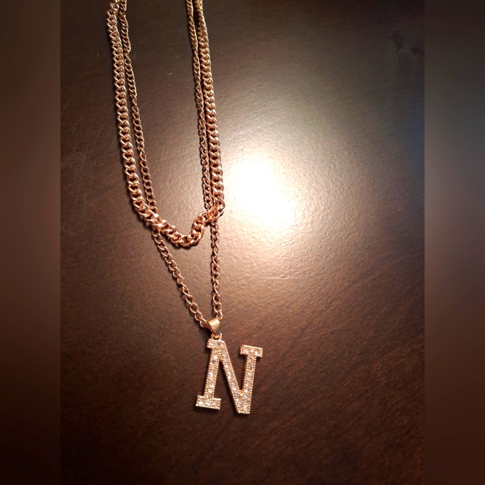 Gold Initial 'N' Pendant Double Necklace